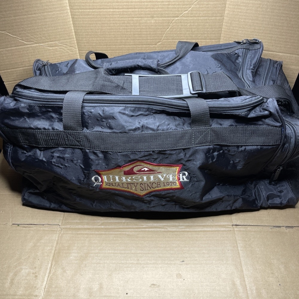Vintage Quiksilver Duffel Bag Black 26" Embroidered Logo Travel Surf Y2K 1990s